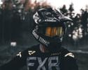 motorcycle rider with helmet